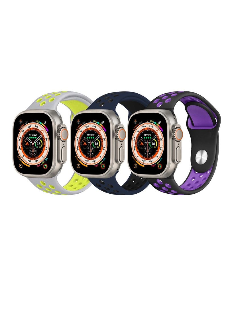 CATANES - 3 Pack For Apple Watch 49mm 45mm 44mm 42mm Silicone Sport Band Nike Strap Compatible With iWatch Series Ultra/8/7/SE/6/5/4/3/2/1 - Image 1