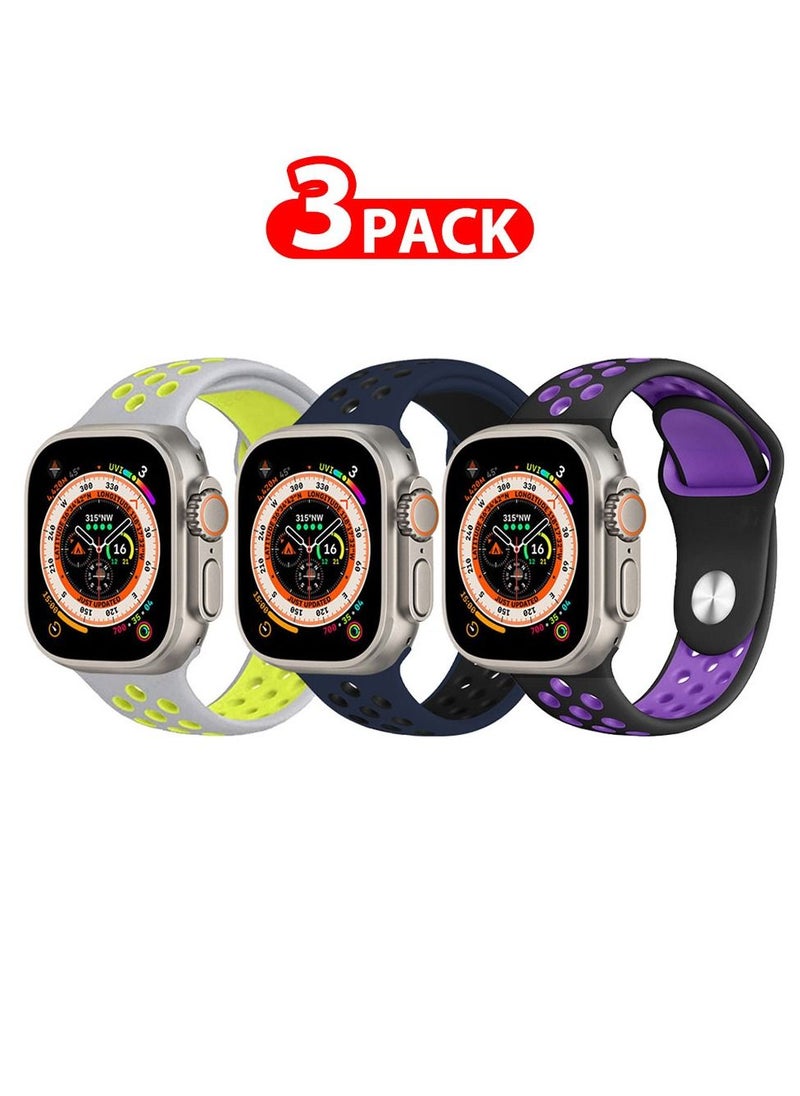 CATANES - 3 Pack For Apple Watch 49mm 45mm 44mm 42mm Silicone Sport Band Nike Strap Compatible With iWatch Series Ultra/8/7/SE/6/5/4/3/2/1 - Image 1