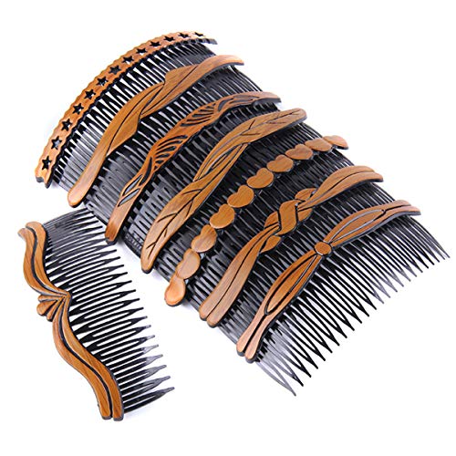 Teppylony 8 Pcs Plastic Wood Grain Fashion Retro Side Comb Hair Comb With 24 Teeth Teeth Comb Hair Pin Headwear Hair Accessories for Women Lady (Random Style) - Image 1