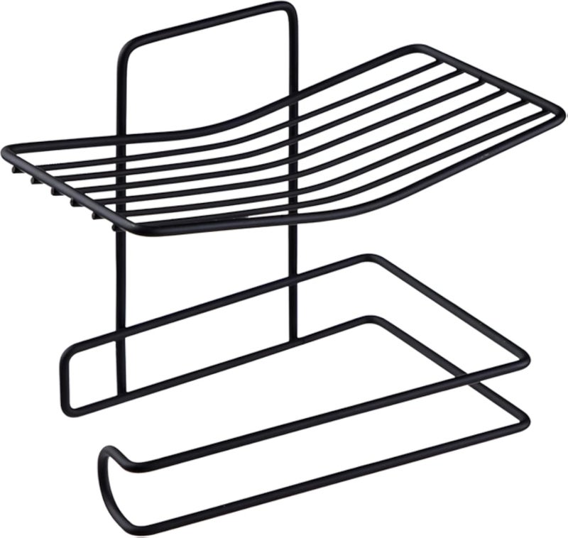 Oblivion Bathroom Organizer Self-Adhesive Toilet Paper Holder Shelf Tissue Roll Storage Rack for Mobile Phone, Towel (Black)