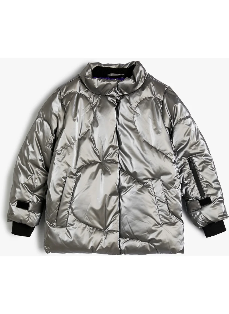 KOTON Puffer Jacket Stand-up Collar Zipper and Pocket Detail