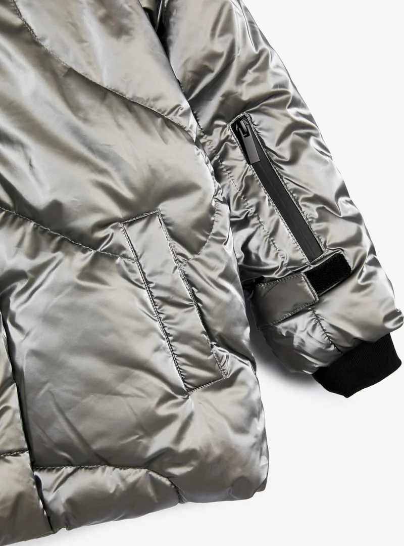 KOTON Puffer Jacket Stand-up Collar Zipper and Pocket Detail