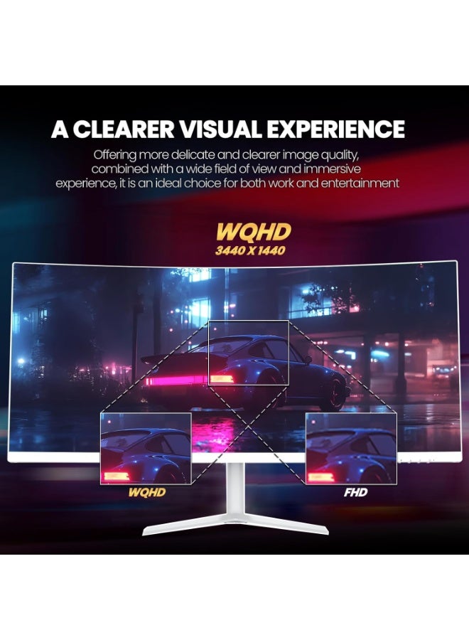 34-Inch Ultra-Wide Curved Gaming Monitor, 3440 x 1440 WQHD, 180Hz, 1ms, VA Panel with LED Backlight, Built-in Speakers, 1500R Curvature, 2 x HDMI 2.0  2 x DisplayPort 1.4, White - Image 5