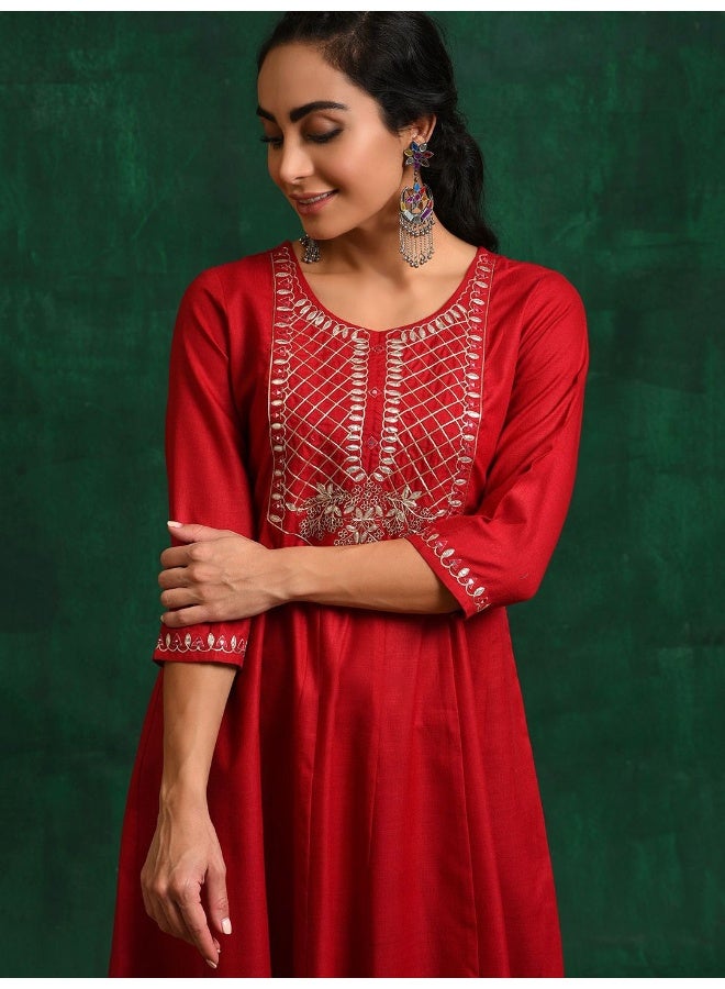 AKS Red Embroidered Anarkali Kurta - Image 2