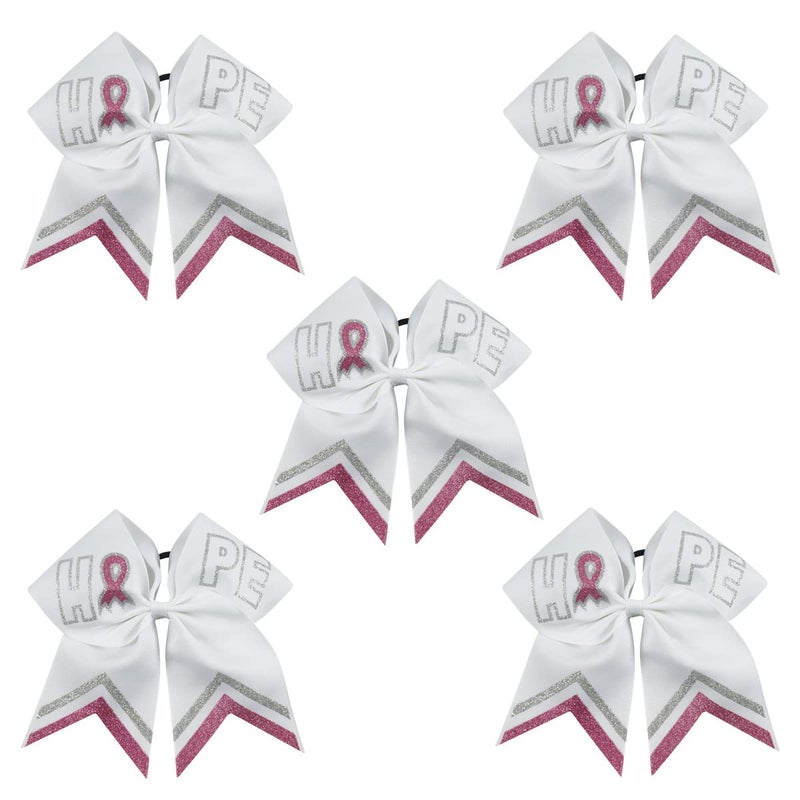 NCMAMA Baby Breast Cancer Pink Silver Glitter Cheer Bow Hair Tie Holder for Girls Hope 5pcs