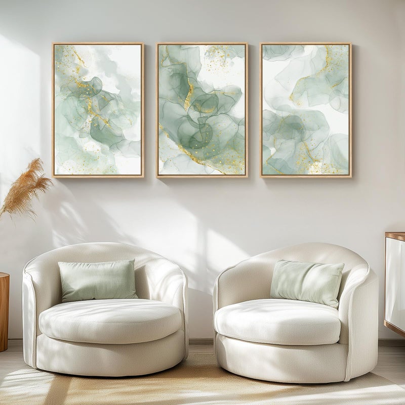 Cuspin Large Framed Sage Green Abstract Wall Art, 3 Piece Modern Canvas Prints Paintings Artwork for Walls, Minimalist Green and Gold Abstract Pictures for Living Room Bedroom Dining Room Wall Decor 20x30 In - Image 2