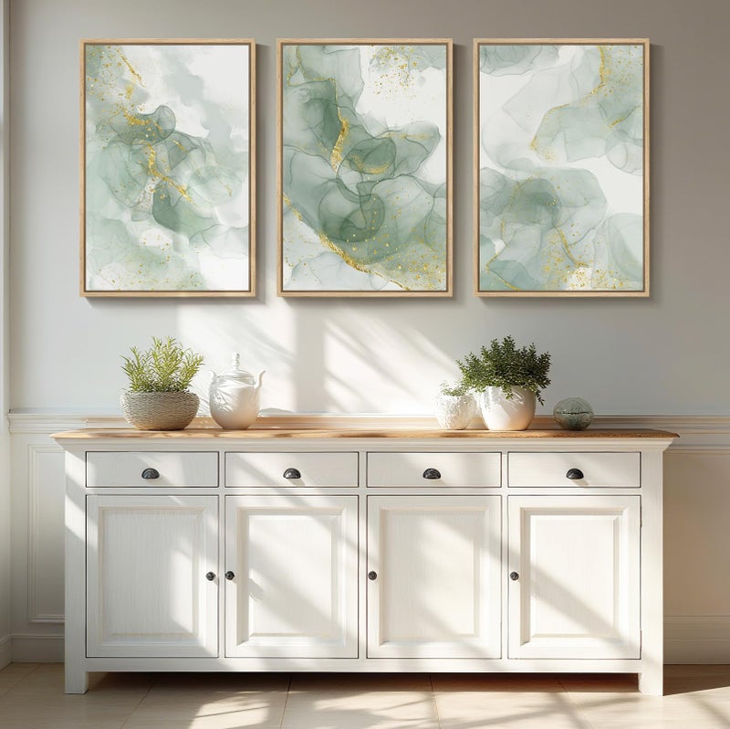 Cuspin Large Framed Sage Green Abstract Wall Art, 3 Piece Modern Canvas Prints Paintings Artwork for Walls, Minimalist Green and Gold Abstract Pictures for Living Room Bedroom Dining Room Wall Decor 20x30 In - Image 4