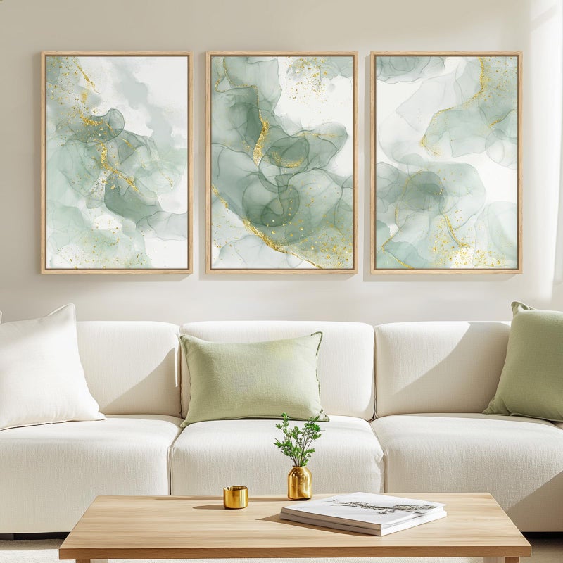 Cuspin Large Framed Sage Green Abstract Wall Art, 3 Piece Modern Canvas Prints Paintings Artwork for Walls, Minimalist Green and Gold Abstract Pictures for Living Room Bedroom Dining Room Wall Decor 20x30 In - Image 5