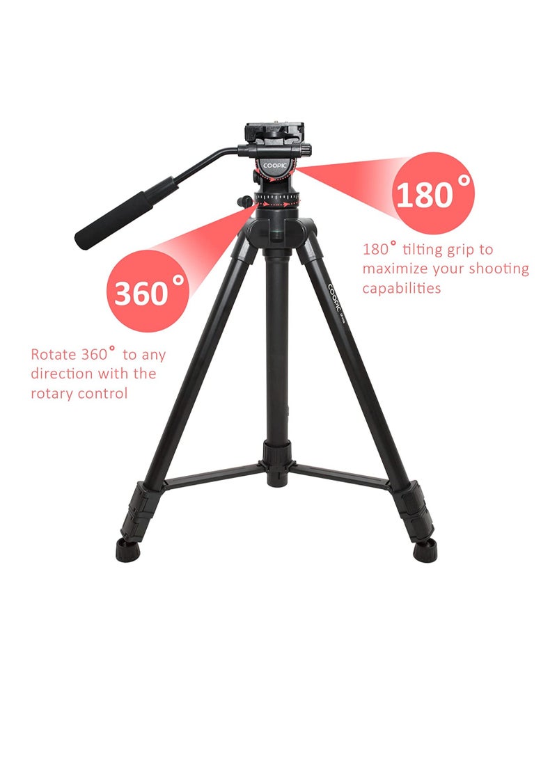 Coopic COOPIC CP VT05 Professional Video Tripod Max Height 167cm Platinum Aluminum Light Weight with Quick release Plate Fluid Video Pan Head, for DSLR & Video Cameras Max Load upto 10kg (Black)… - Image 5