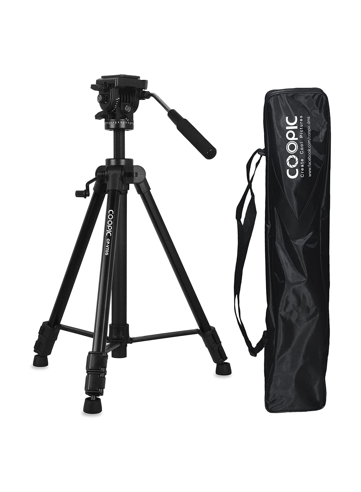 COOPIC CP VT05 Professional Video Tripod Max Height 167cm Platinum Aluminum Light Weight with Quick release Plate Fluid Video Pan Head, for DSLR & Video Cameras Max Load upto 10kg (Black)…
