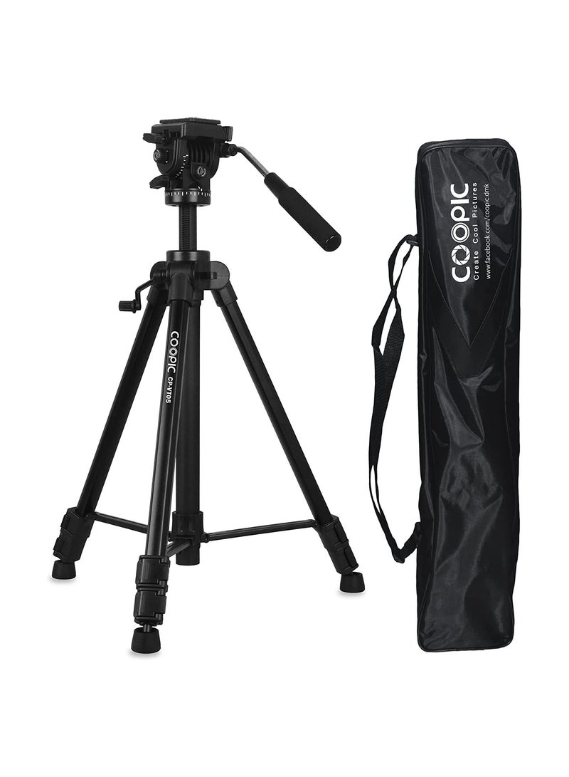 Coopic COOPIC CP VT05 Professional Video Tripod Max Height 167cm Platinum Aluminum Light Weight with Quick release Plate Fluid Video Pan Head, for DSLR & Video Cameras Max Load upto 10kg (Black)… - Image 1