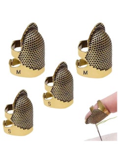 4 Pack Sewing Thimble Finger Protector, Adjustable Finger Metal Shield Protector Pin Needles Sewing Quilting Craft Accessories DIY Sewing Tools Needlework(2 Sizes)