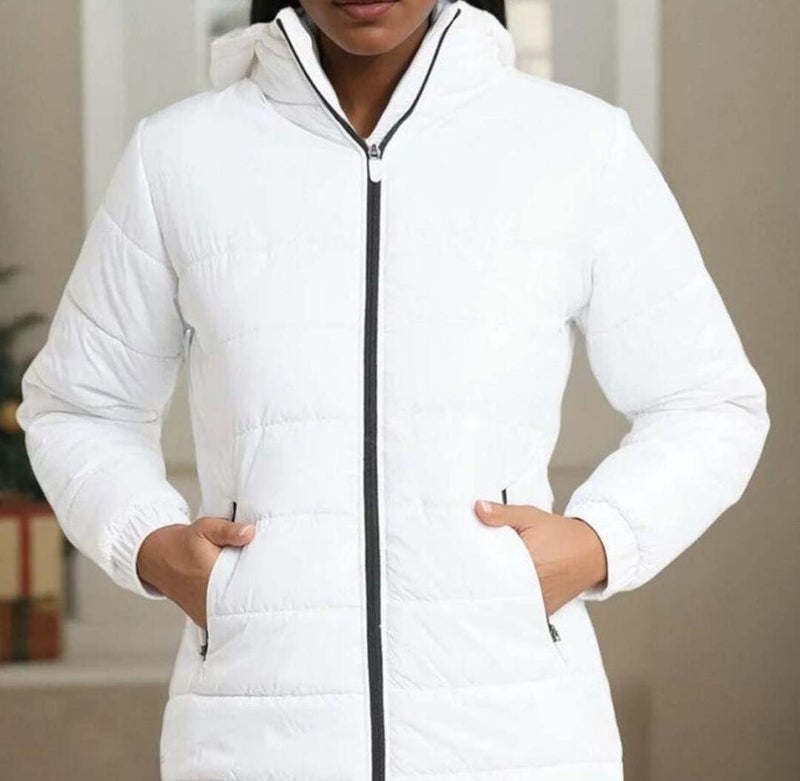 KOTTY Women's Solid Long Sleeve Smoky White Zipper Puffer Jacket (White,S)-KTTFKPUFFERJACKET102S - Image 3