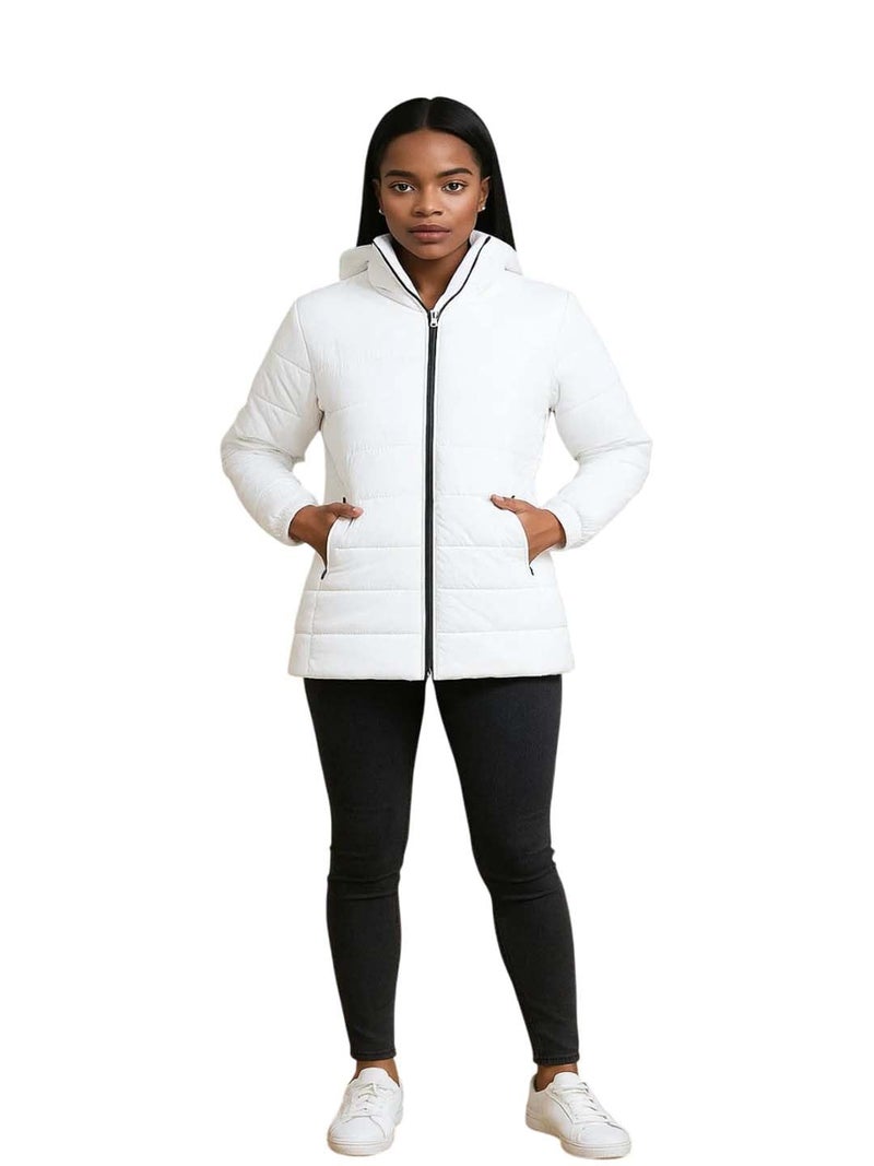 KOTTY Women's Solid Long Sleeve Smoky White Zipper Puffer Jacket (White,S)-KTTFKPUFFERJACKET102S - Image 1