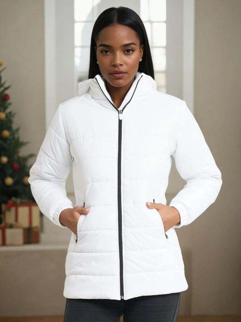 KOTTY Women's Solid Long Sleeve Smoky White Zipper Puffer Jacket (White,S)-KTTFKPUFFERJACKET102S - Image 4
