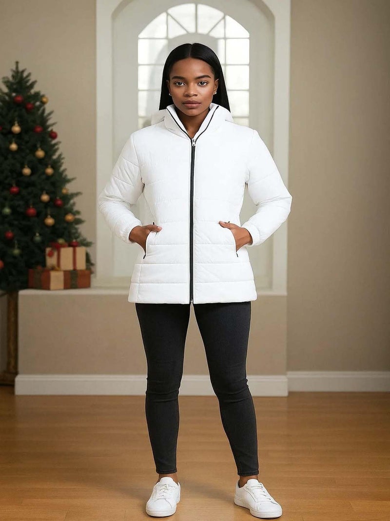 KOTTY Women's Solid Long Sleeve Smoky White Zipper Puffer Jacket (White,S)-KTTFKPUFFERJACKET102S - Image 2