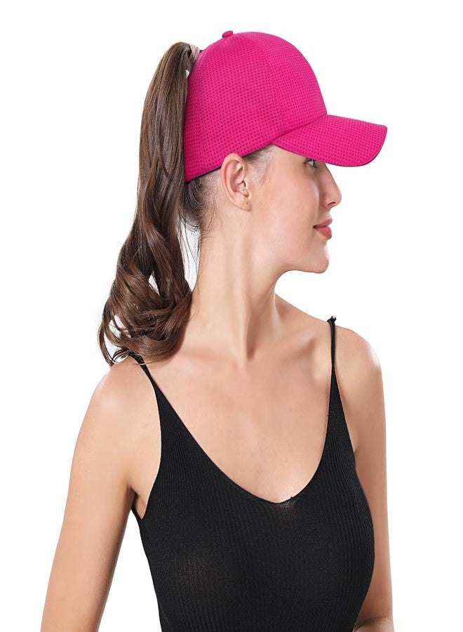 ZTL Womens High Ponytail Baseball Cap Performance Mesh Hat, Lightweight & Quick Drying Race Day Running Hat with Reflective Trim Hot Pink - Image 5