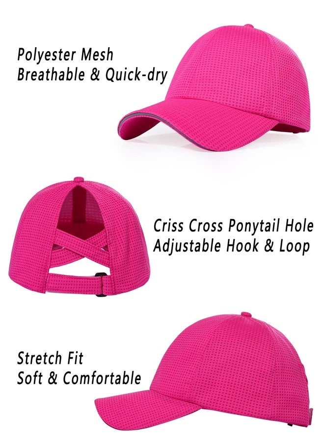 ZTL Womens High Ponytail Baseball Cap Performance Mesh Hat, Lightweight & Quick Drying Race Day Running Hat with Reflective Trim Hot Pink - Image 2