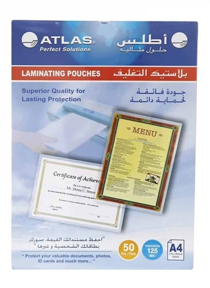 ATLAS 50-Piece A4 Film Lamination Sheets Clear  - Image 1