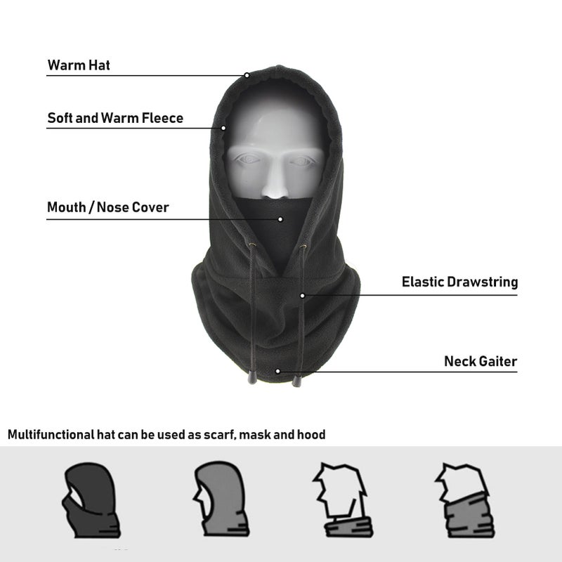 Men Women Winter Balaclava Warm Soft Fleece Drawstring Neck Gaiter Cycling Hiking Running Outdoors Hat - Image 5