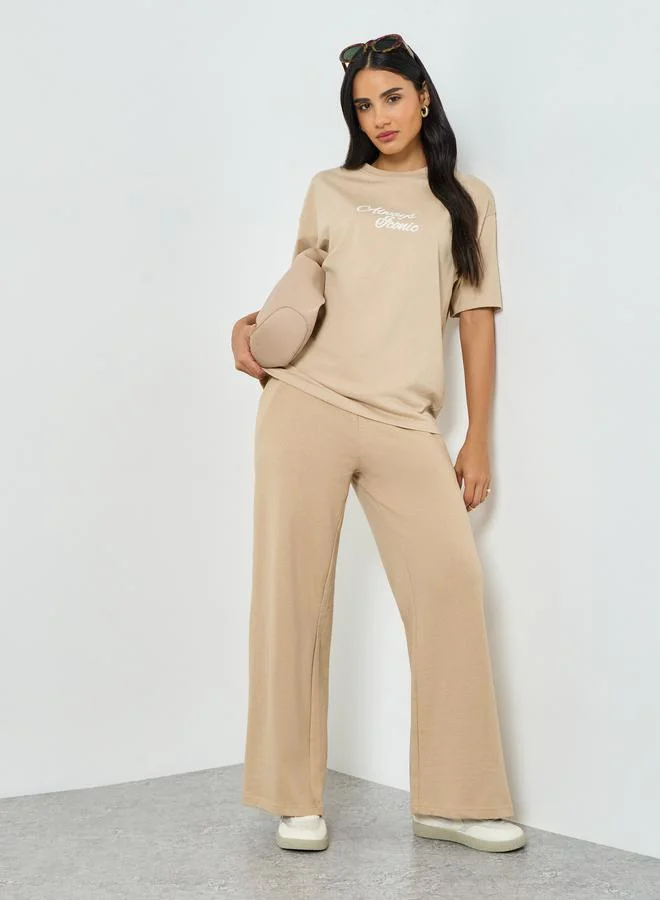 Styli Women Beige Wide Leg Joggers