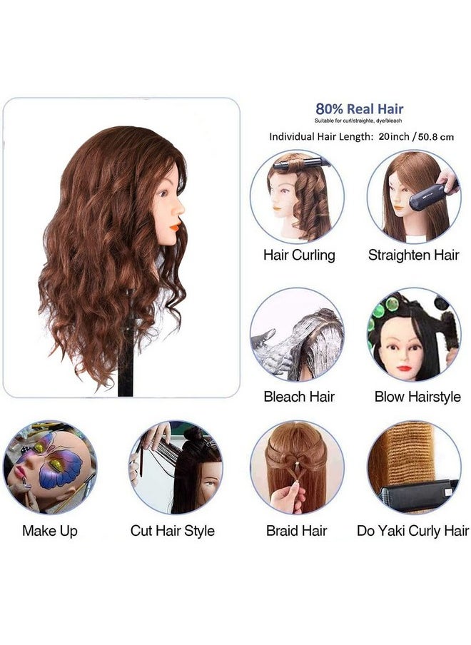 SZCY LLC - Mannequin Head with 100% Human Hair, SZCY LLC 18" Dark Brown Real Hair Cosmetology Mannequin Head Hair Styling Hairdressing Practice Training Doll Heads with Clamp Holder and Tools - Image 1