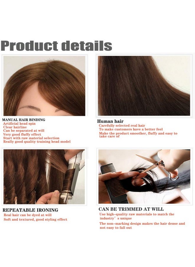 SZCY LLC - Mannequin Head with 100% Human Hair, SZCY LLC 18" Dark Brown Real Hair Cosmetology Mannequin Head Hair Styling Hairdressing Practice Training Doll Heads with Clamp Holder and Tools - Image 1