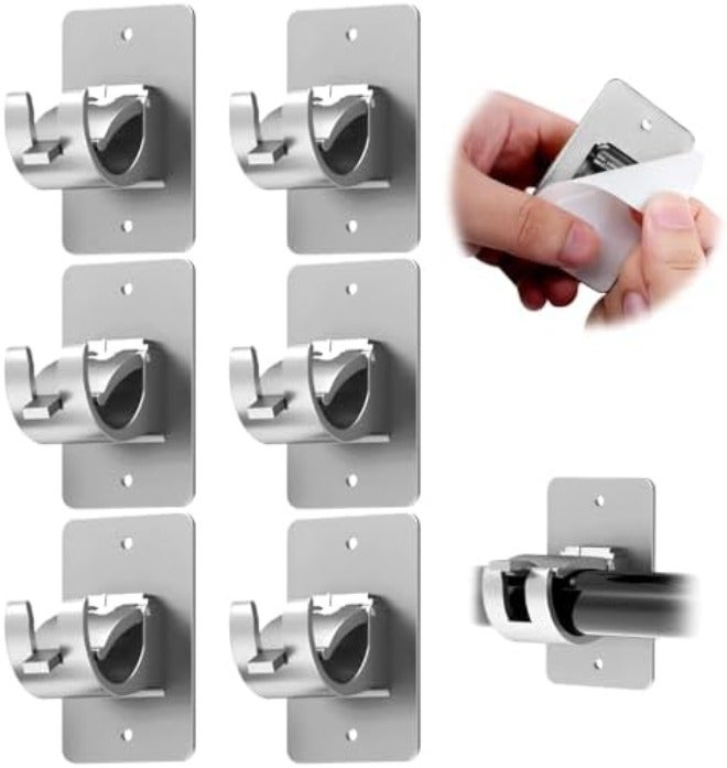 Wabboreq 4 Pieces Self Adhesive Curtain Rod Bracket, Universal Plastic Curtain Rod Holders, No Drill Curtain Rod Brackets Curtain Rod Hooks for Bathroom, Bedroom, Livingroom, Kitchen (Black) - Image 1