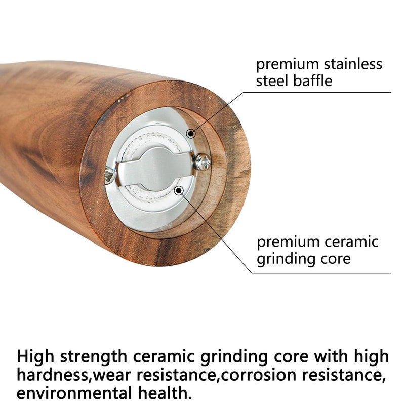 UNIOVC Wooden Pepper Grinder Pepper Mill With Adjustable Coarseness Pepper Grinder Refillable Salt Pepper Grinder Shaker Tableware Gifts Acacia Wood Salt Mill 10 Inch - Image 4