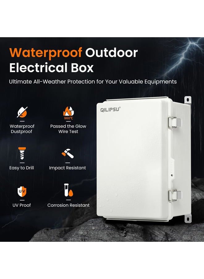 QILIPSU UL94-V0 Outdoor WiFi Enclosure Waterproof Router Junction Box, 11.4"x7.5"x5.5" Pro IP67 Electrical Network Enclosure, Clear Hinged Door Weatherproof for Solar Projects - Image 3