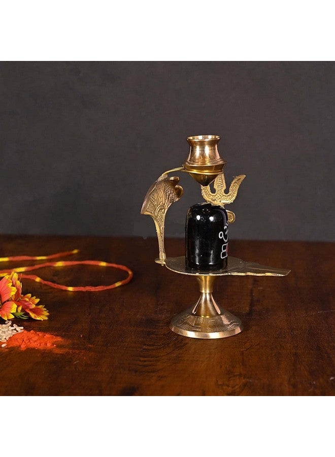 Stotram Brass Lord Shiva Linga Lingam Shivling Statue Shesnag Trishul with Brass Matki for Hindu Festive Pooja Puja Sculpture Items Shivling Showpiece - Image 5