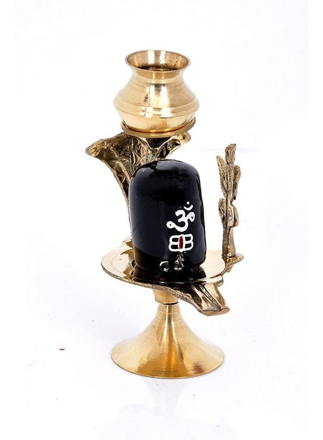 Stotram Brass Lord Shiva Linga Lingam Shivling Statue Shesnag Trishul with Brass Matki for Hindu Festive Pooja Puja Sculpture Items Shivling Showpiece - Image 3
