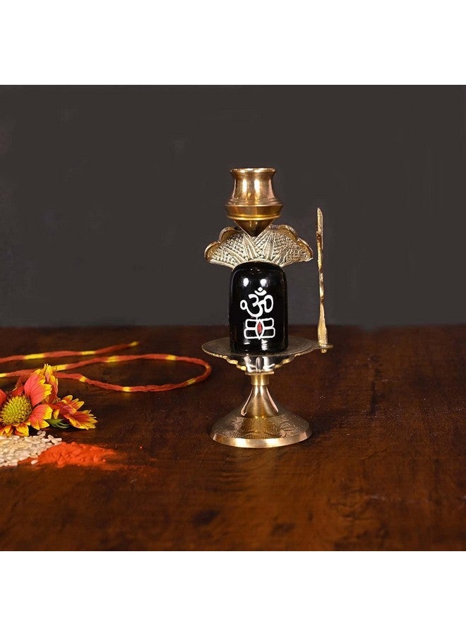 Stotram Brass Lord Shiva Linga Lingam Shivling Statue Shesnag Trishul with Brass Matki for Hindu Festive Pooja Puja Sculpture Items Shivling Showpiece - Image 2