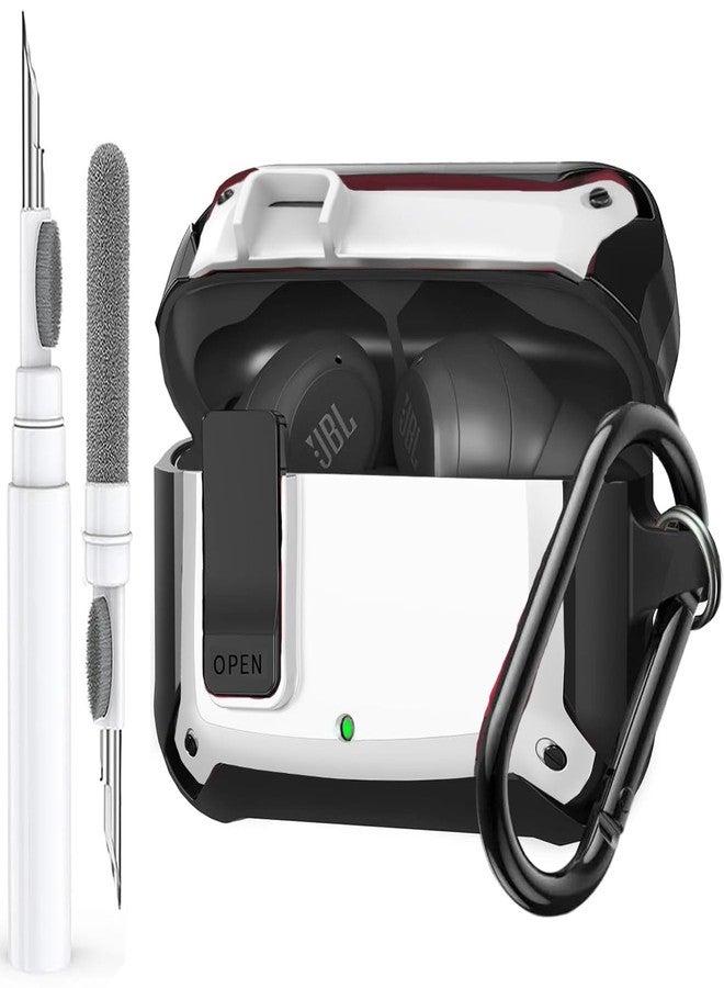 OTOPO Compatible with JBL Vibe 200TWS/JBL Vibe Beam Case Cover Lock Clip with Cleaner Kit,Cool Protective Cover Men Women with Carabiner for JBL Vibe Beam 2 Charging Case - Black/White - Image 1