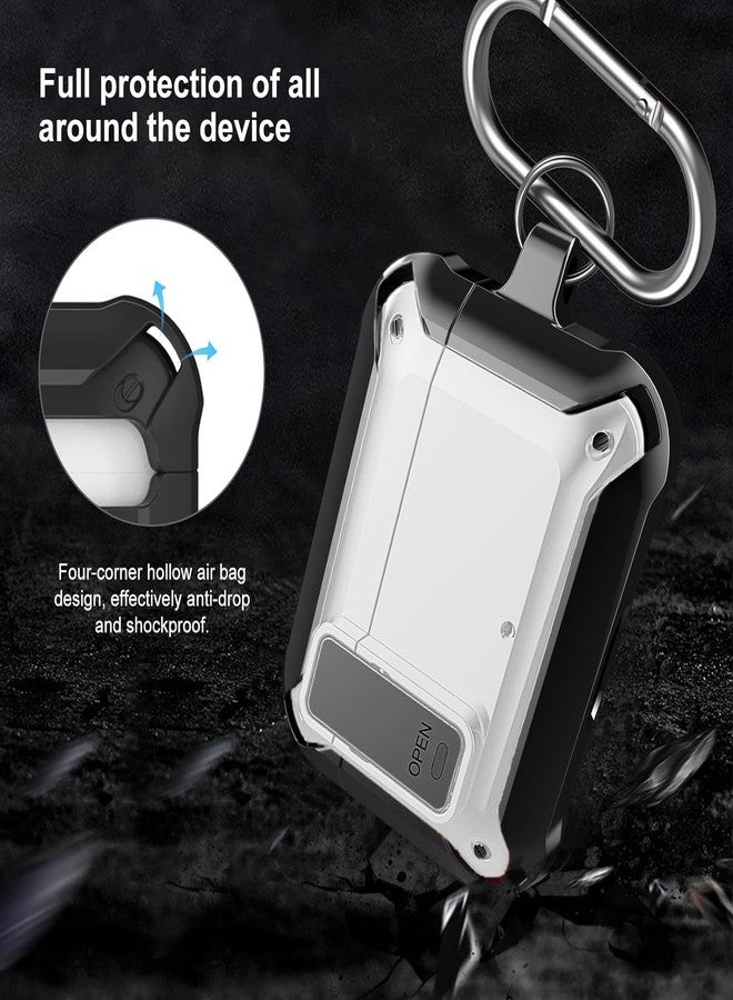 OTOPO Compatible with JBL Vibe 200TWS/JBL Vibe Beam Case Cover Lock Clip with Cleaner Kit,Cool Protective Cover Men Women with Carabiner for JBL Vibe Beam 2 Charging Case - Black/White - Image 4