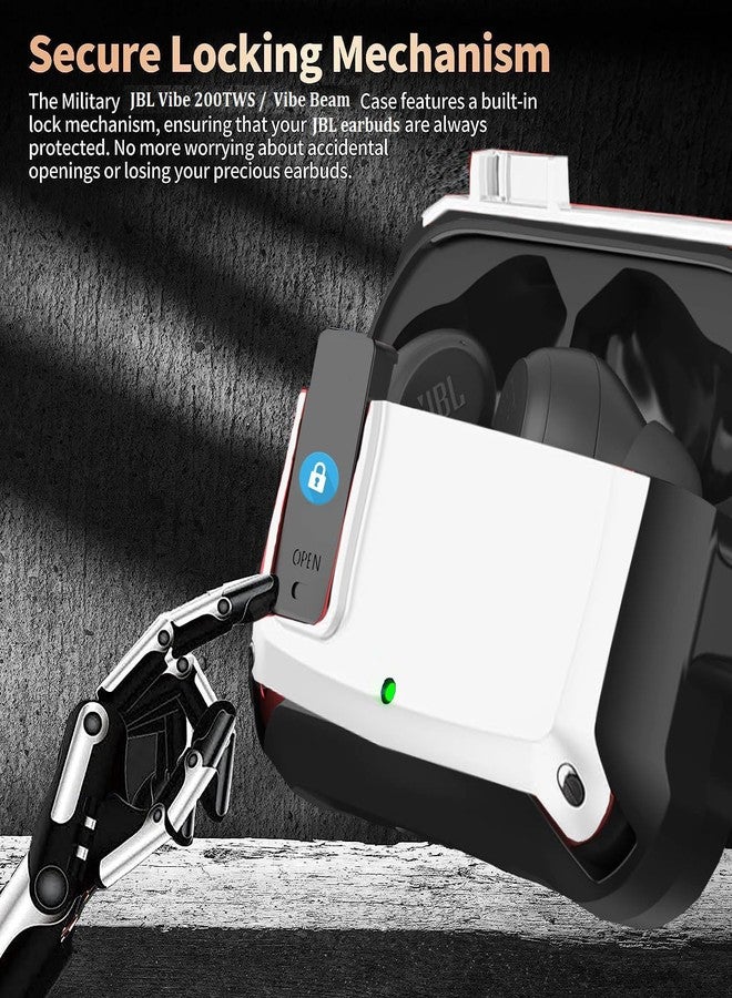 OTOPO Compatible with JBL Vibe 200TWS/JBL Vibe Beam Case Cover Lock Clip with Cleaner Kit,Cool Protective Cover Men Women with Carabiner for JBL Vibe Beam 2 Charging Case - Black/White - Image 2