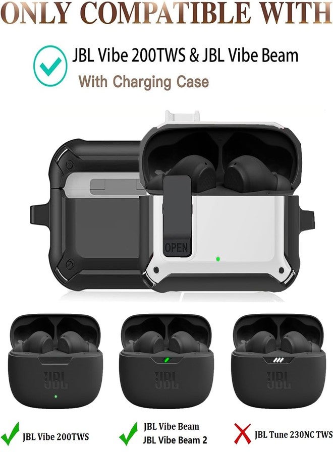 OTOPO Compatible with JBL Vibe 200TWS/JBL Vibe Beam Case Cover Lock Clip with Cleaner Kit,Cool Protective Cover Men Women with Carabiner for JBL Vibe Beam 2 Charging Case - Black/White - Image 3