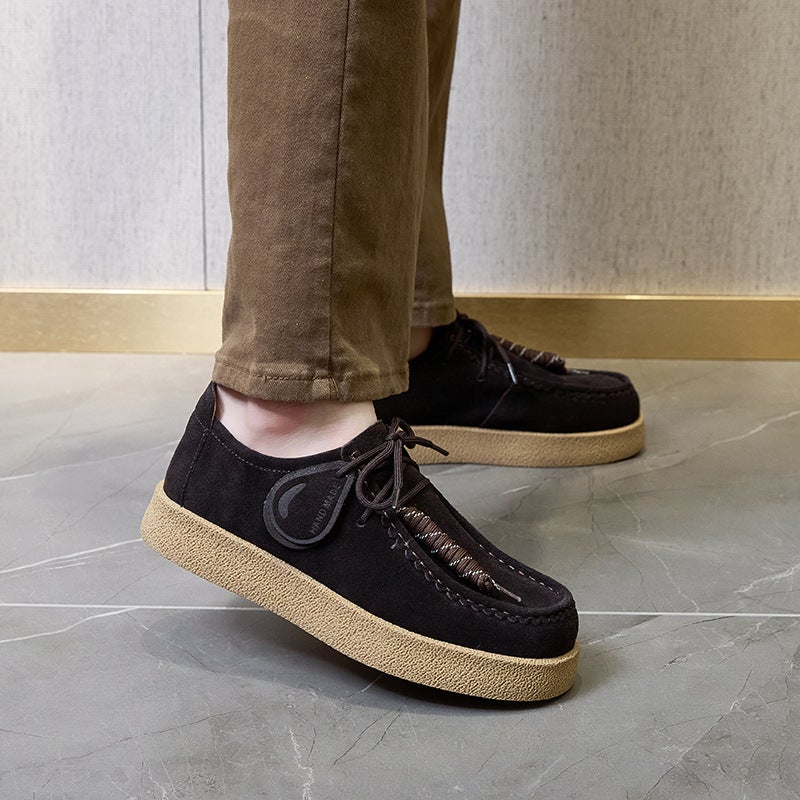 Lovers Platform Platform Kangaroo Shoes Men'S And Women'S Round-Toe Lace-Up Loafers British Joker Small Leather Shoes - Image 1