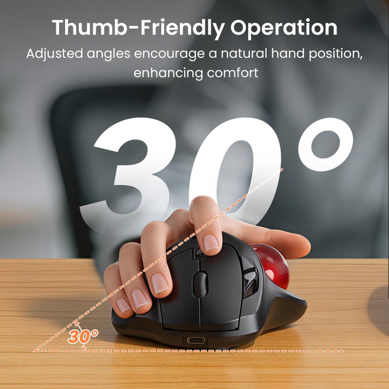 SABLUTE Wireless Trackball Mouse, Rechargeable Bluetooth Ergonomic Mouse with Thumb Control for 3 Devices (Bluetooth and USB), 5-Level DPI, Silent Click, Compatible PC Laptop Mac iPad, Easy Clean - Image 4