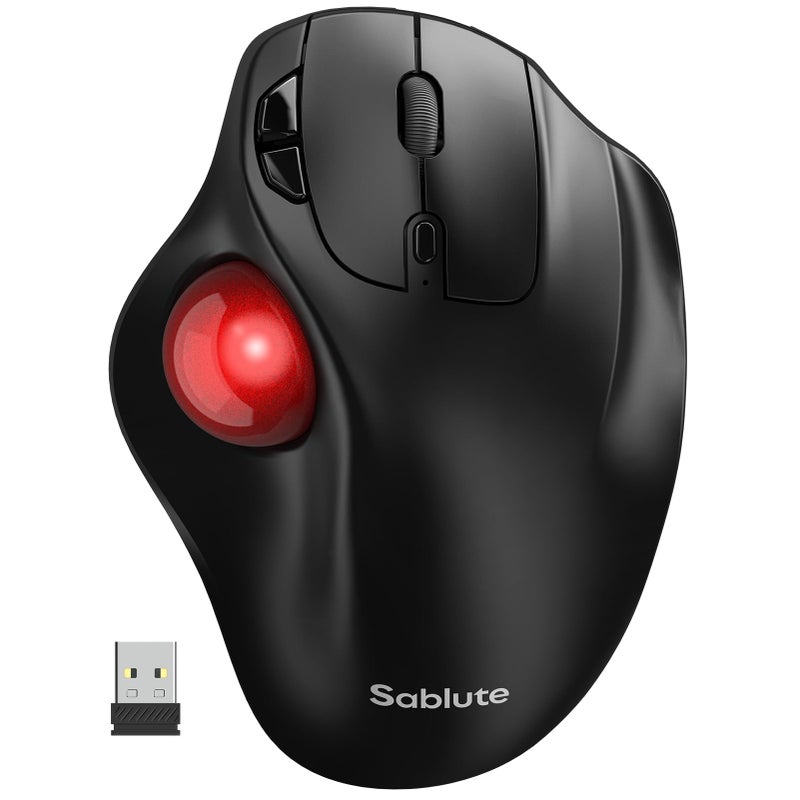 SABLUTE Wireless Trackball Mouse, Rechargeable Bluetooth Ergonomic Mouse with Thumb Control for 3 Devices (Bluetooth and USB), 5-Level DPI, Silent Click, Compatible PC Laptop Mac iPad, Easy Clean - Image 1