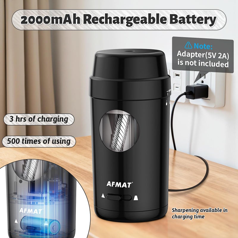 AFMAT Electric Pencil Sharpener, Auto in & Out, Fully Automatic Pencil Sharpener for Colored Pencils, Rechargeable Hands-Free Sharpeners for Ï†7-8mm Pencils, Good for Classroom/Home PSX8(Black) - Image 5
