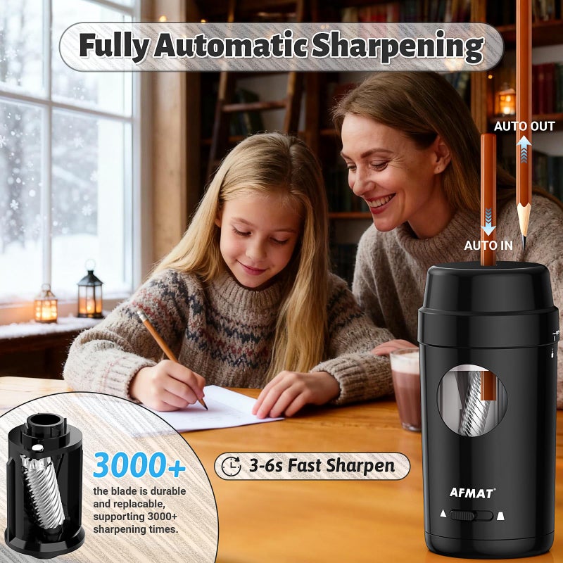 AFMAT Electric Pencil Sharpener, Auto in & Out, Fully Automatic Pencil Sharpener for Colored Pencils, Rechargeable Hands-Free Sharpeners for Ï†7-8mm Pencils, Good for Classroom/Home PSX8(Black) - Image 2