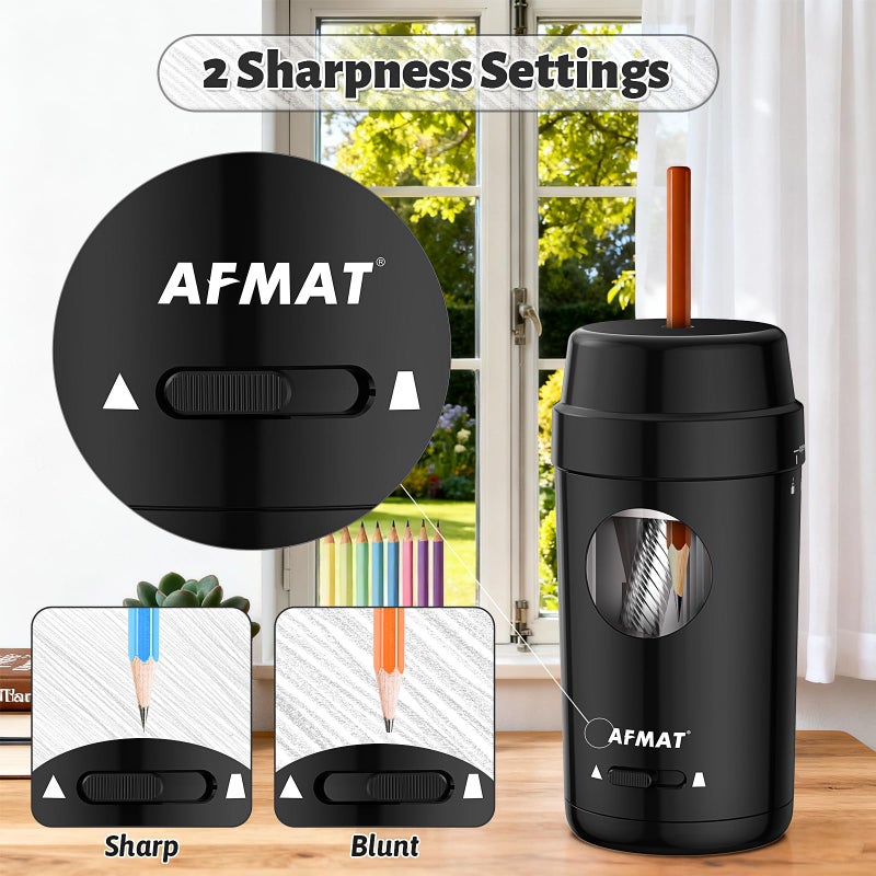 AFMAT Electric Pencil Sharpener, Auto in & Out, Fully Automatic Pencil Sharpener for Colored Pencils, Rechargeable Hands-Free Sharpeners for Ï†7-8mm Pencils, Good for Classroom/Home PSX8(Black) - Image 4