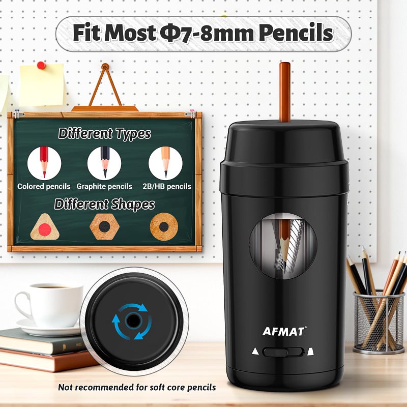 AFMAT Electric Pencil Sharpener, Auto in & Out, Fully Automatic Pencil Sharpener for Colored Pencils, Rechargeable Hands-Free Sharpeners for Ï†7-8mm Pencils, Good for Classroom/Home PSX8(Black) - Image 3