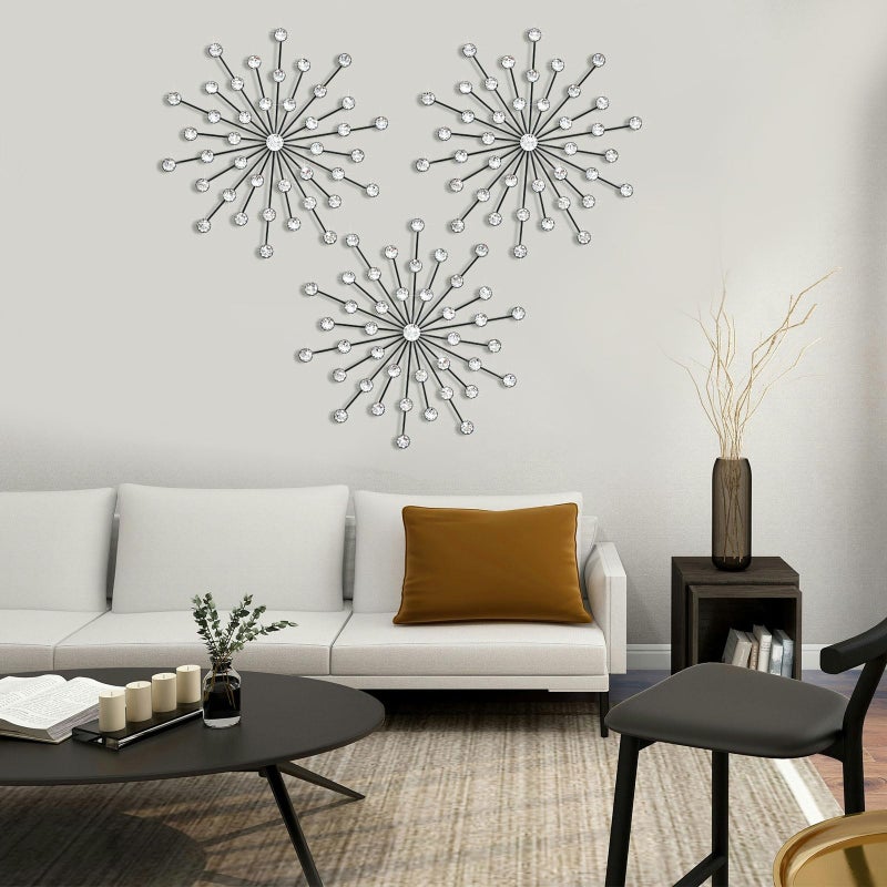ZEXUIRU 3 Pack Black Sunburst Wall Decor â€“ Metal Crystal Wall Art with Sparkling Rhinestones, 14â€™â€™/18 Inch Starburst Wall Hanging Set for Living Room Bedroom Bathroom â€“ Modern Bling Home Decorations - Image 4