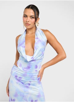 Ginger Backless Cowl Neck Blurred Floral Top & Maxi Skirt Set  - Image 3