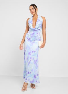 Ginger Backless Cowl Neck Blurred Floral Top & Maxi Skirt Set  - Image 1