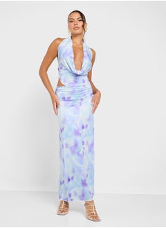 Ginger Backless Cowl Neck Blurred Floral Top & Maxi Skirt Set  - Image 5