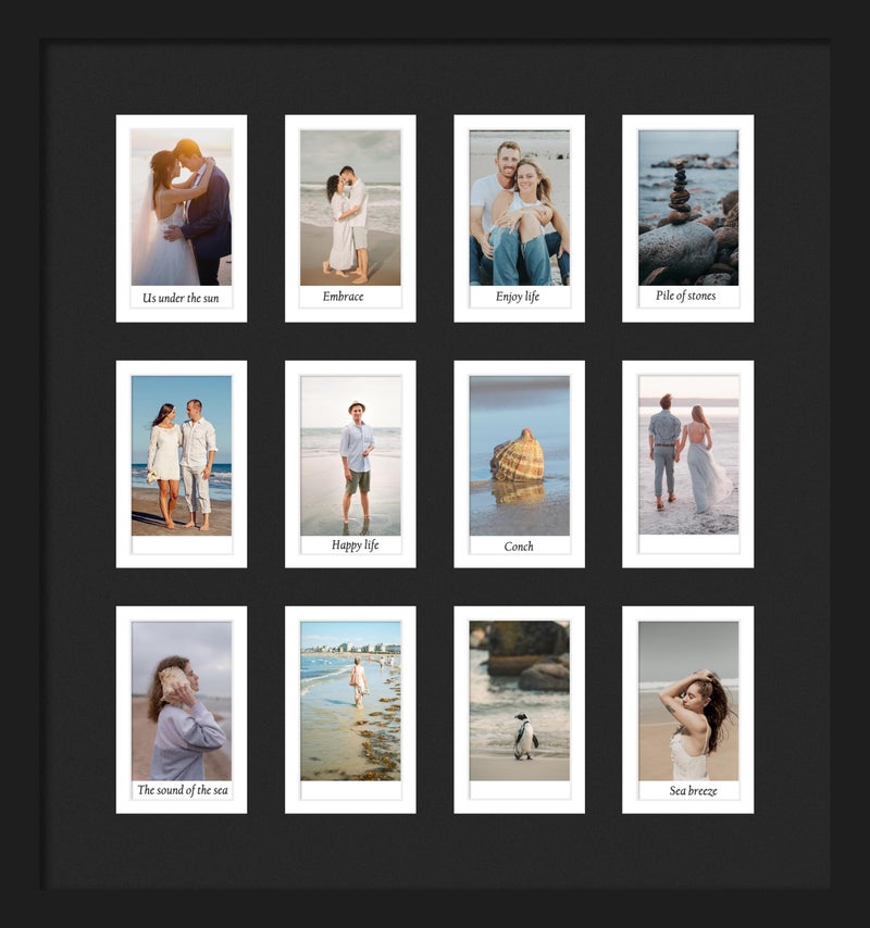 DUENPY 12.2x13.1 Polaroid collage frame for Polaroid 2x3 Mini Instant Prints Photo with 12 Openings, Mini Picture Frames Wall Display with Polished Plexiglas Balck - Image 1