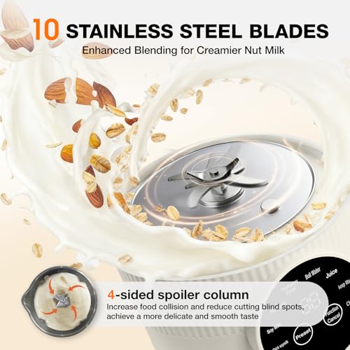 CHANUBITO 8-IN-1 Nut Milk Maker, 40 oz Soy milk Machine Maker Homemade Almond Oat Coconut Plant Based and Dairy Free Beverages, Countertop Blender With Delay Start/Keep Warm/Boil Water/Self-Cleaning - Image 3